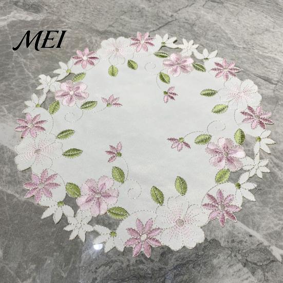 Cup Coaster Mat Embroidered Flower Placemat, Round Floral Heat Resistant Table Dinner Plate Placemat Protector for Dining Vase Wedding Party