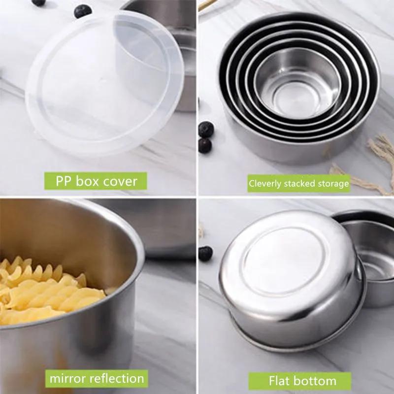 5Pcs/Set Stainless Steel Lunch Box With Lid Kitchen Refrigerator Fresh-keeping Bowl Box Microwave Heating Big Capacity Lunchboxs