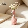 Pink Desk Ornament for Girls Cute Resin Flamingo Decorative Vase Flower Holder Figurine Statues Living Room Tabletop Dried Artificial Flowers,
