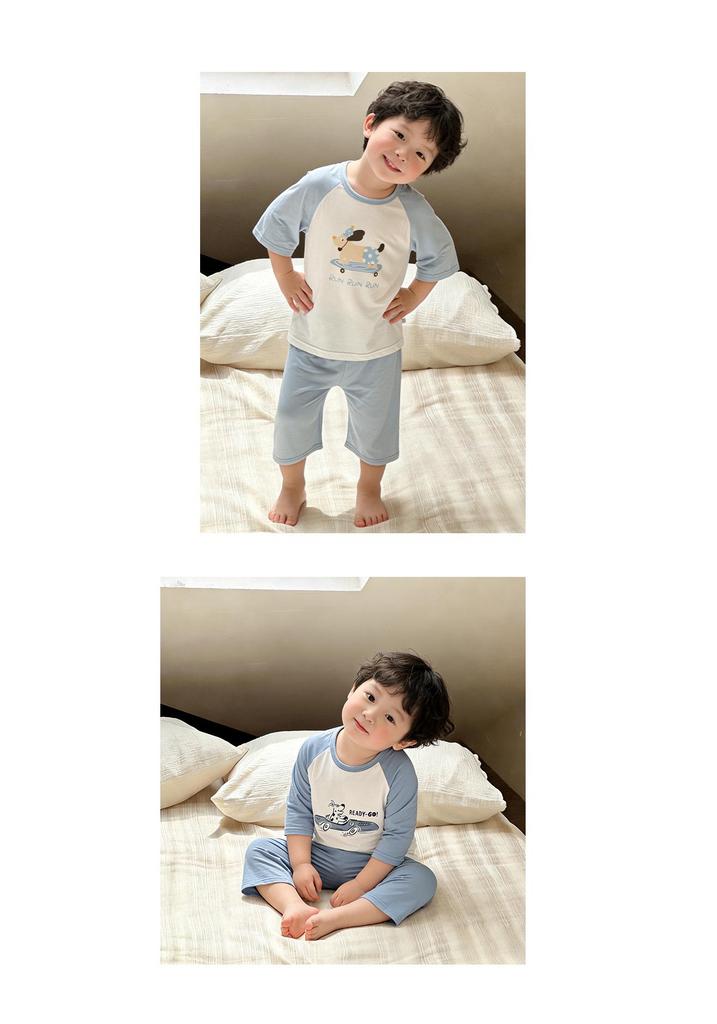 Girls' Air-Conditioned Pajama Set: 7-Point Sleeve & Pants, Ages 2-15, Sizes 80-160cm, Breathable Summer Sleepwear