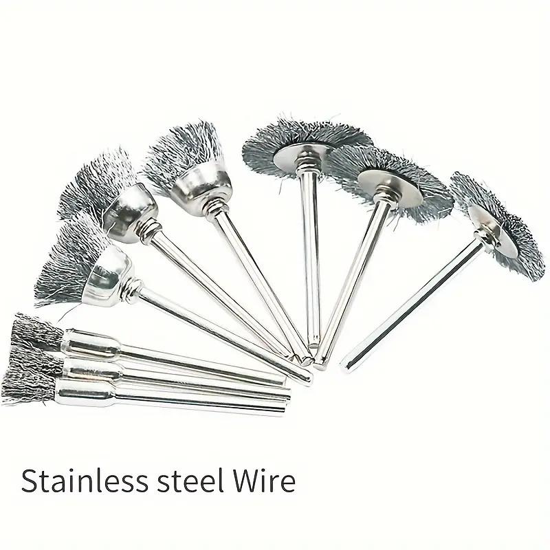 9/10pcs Steel Wire Brass Brush Rotary Tool Electric Dremel Drill Bit Polishing Grinding Wheel T-shaped Brush Accessories