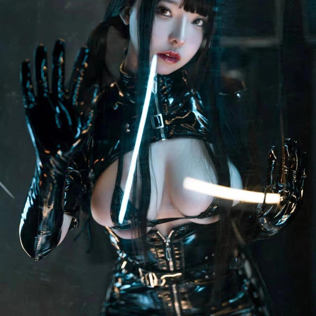 Rose Cloud Sexy Leather SM Skirt and Devil Shiny Exposed Breast COS Lingerie.