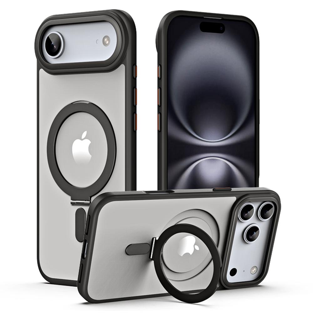 

For iPhone 17 Air Case TPU+Acrylic Hidden Magnetic Kickstand Phone Cover Black