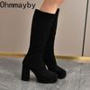Winter Street Style Round Toe Knee-High Women Boots Thick Heels Shoes Female Punk Vintage Long Booties  De Muje