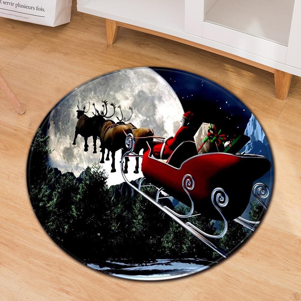 Christmas Festive Door Mat Household Non-Slip Round Floor Mat Living Room Coffee Table Bedroom Carpet