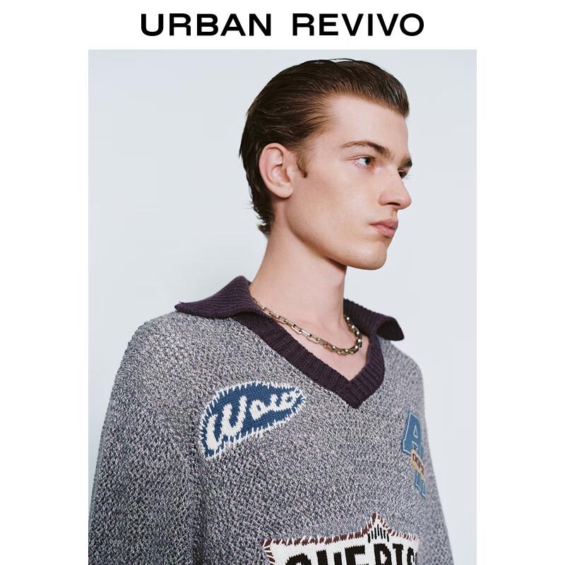 UR Herren Color-Block Jacquard Strick V-Ausschnitt Pullover