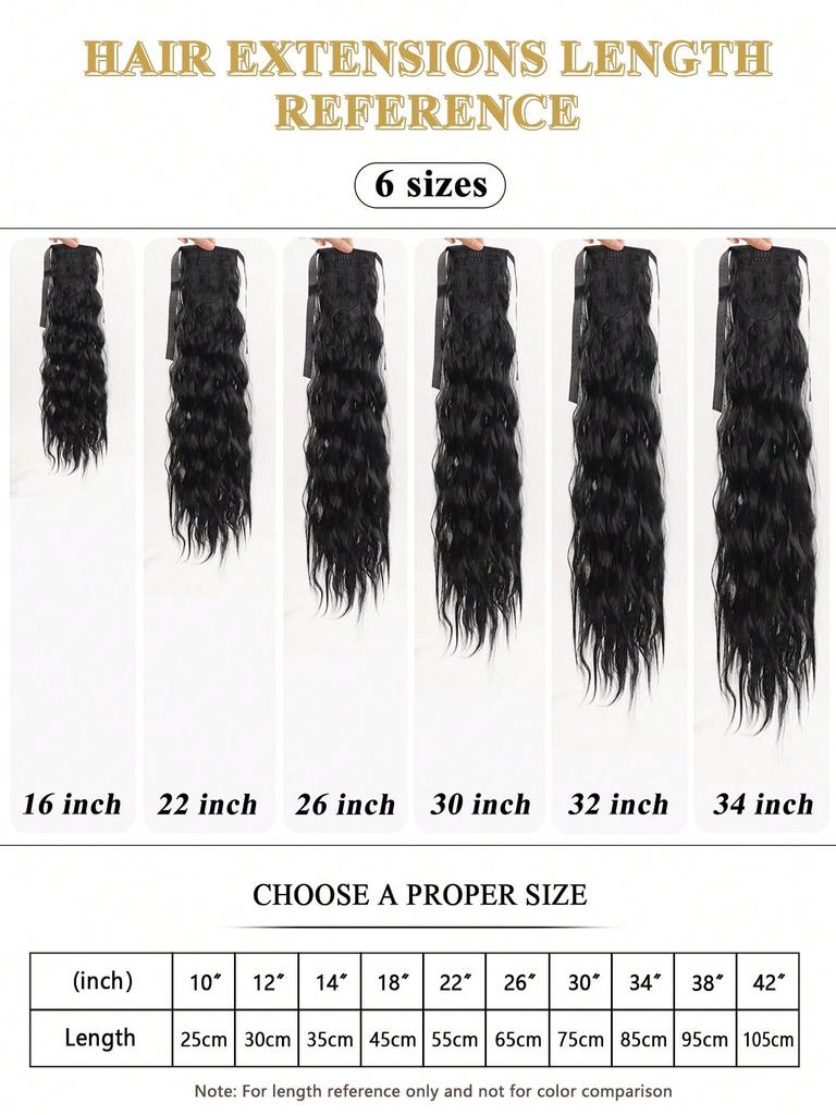 Synthetic Lace-up Long Corn Wavy Ponytail Extension Heat Resistant Wavy Wrap Around Ponytail Black Brown Hairpiece For Women
