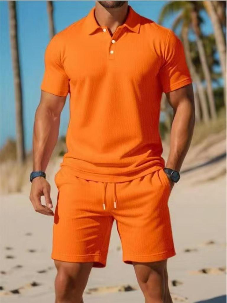 Men's Versatile Summer Short-Sleeve Polo and Shorts Casual Set