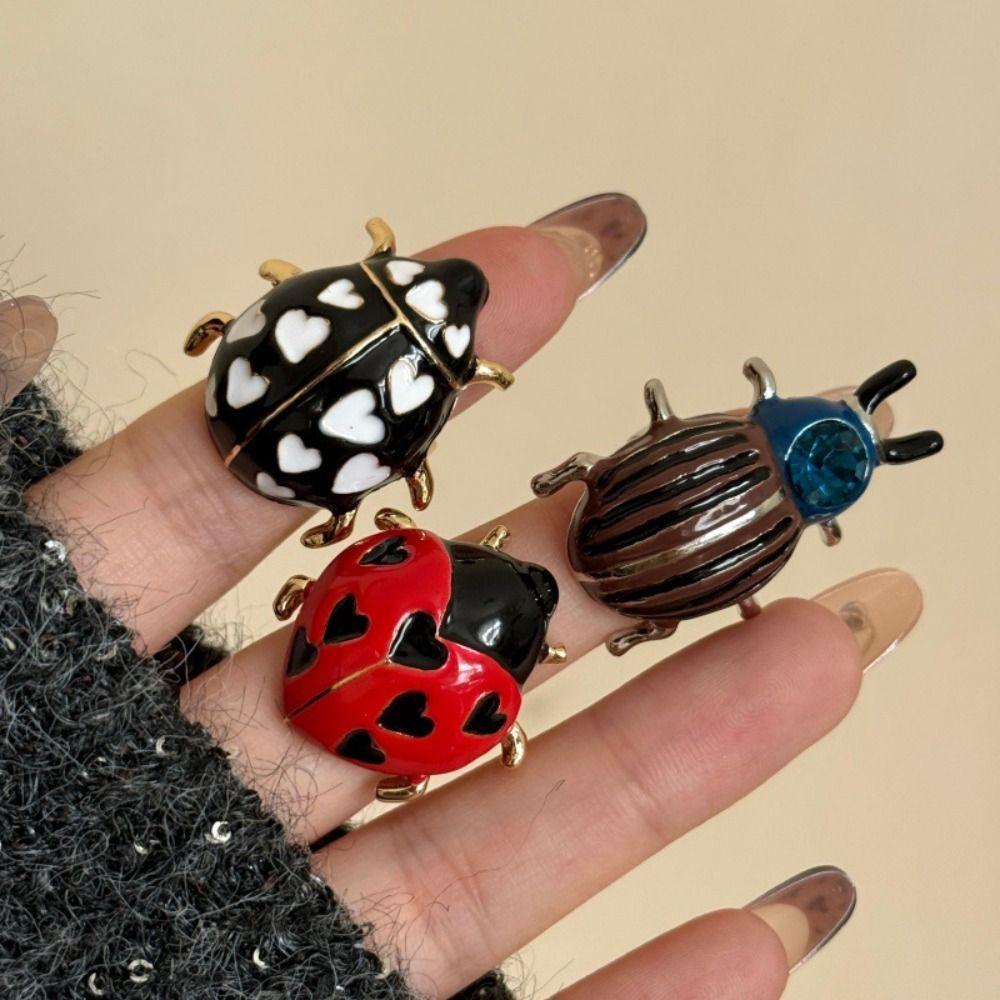 Geometric Ladybird Drip Oil Ring Insect Chunky Enamel Ring Personality Painting Ring  Gift