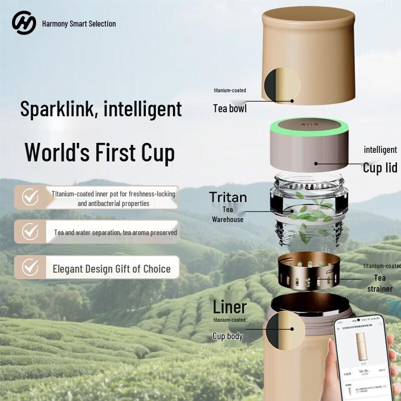 HAERS Star-Spark Smart Titanium Tea Infuser Insulated Cup 450ml