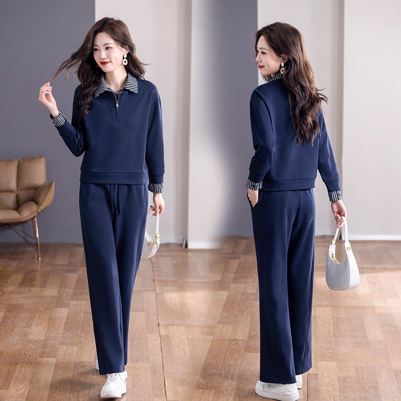 Khmer Women's Spring 2026 Half-Zip Collar Casual Sportswear Set - New Stripe Color Block Two-Piece