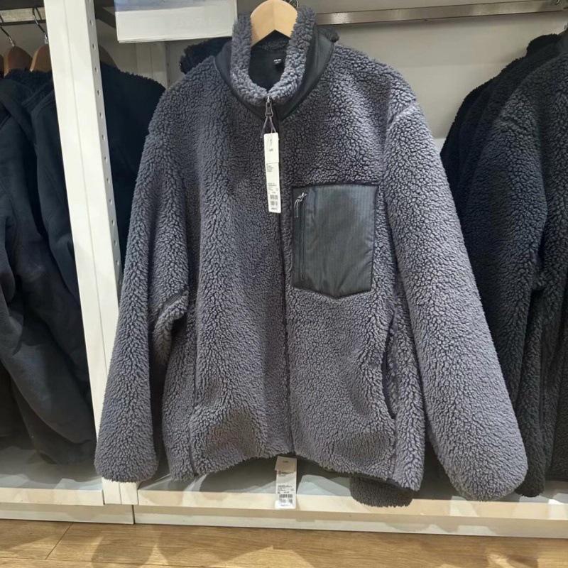 

2024 Unisex Winter Casual Stand Collar Windproof Sherpa Fleece Jacket 2XL сірий колір