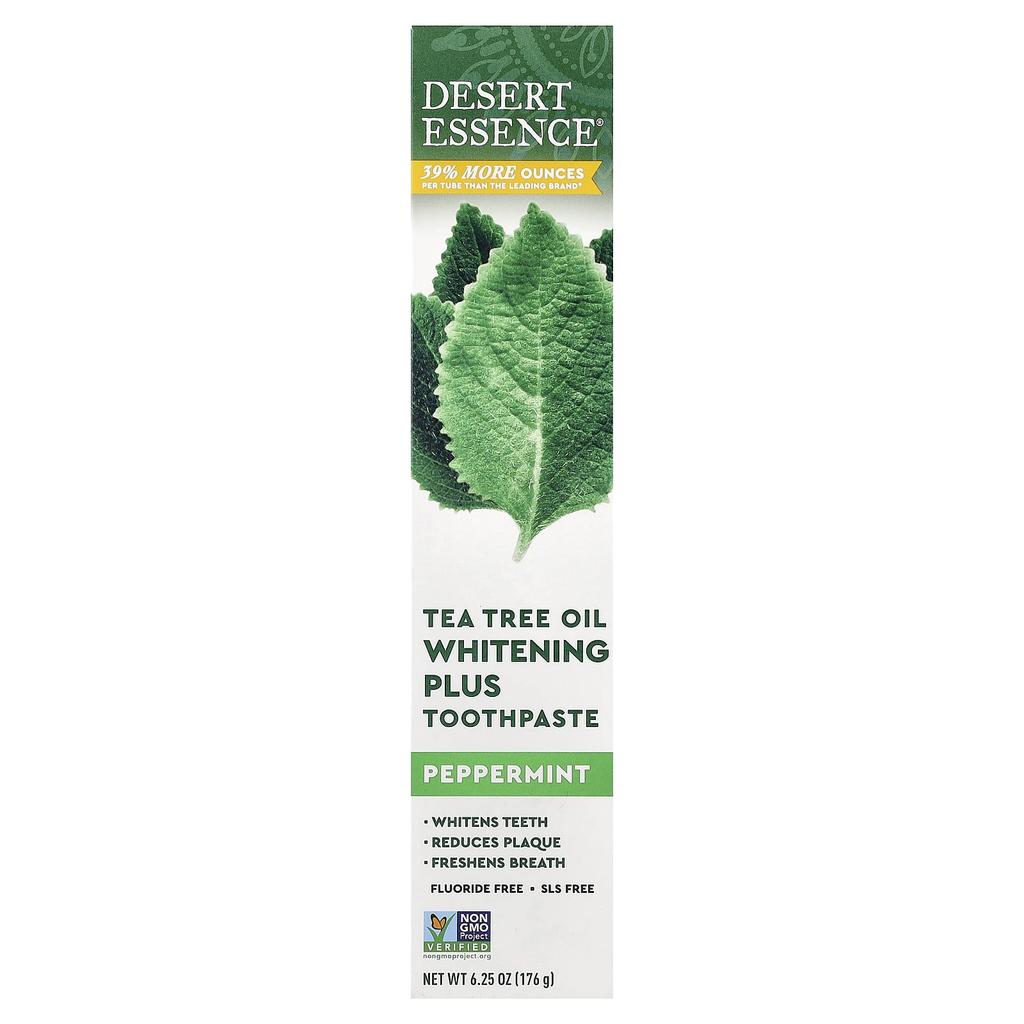 Desert Essence Tea Tree Oil Whitening Plus Toothpaste, Peppermint, 6.25 Oz (176 G)