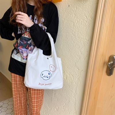 Lazy Cartoon Printed Vest Bag, Simple Large-capacity Canvas Bag, Student Class Bag, Shopping Bag