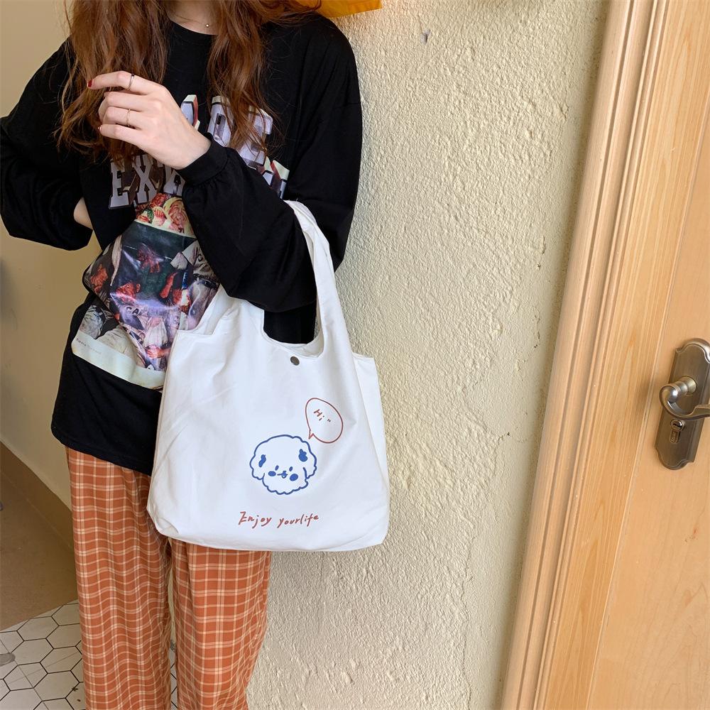 Lazy cartoon printed vest bag, simple large-capacity canvas bag, student class bag, shopping bag