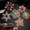 Court Fishtail Chrysanthemum Gem Pearl Brooch Vintage Ankara Red Zircon Snowflake Brooch Set