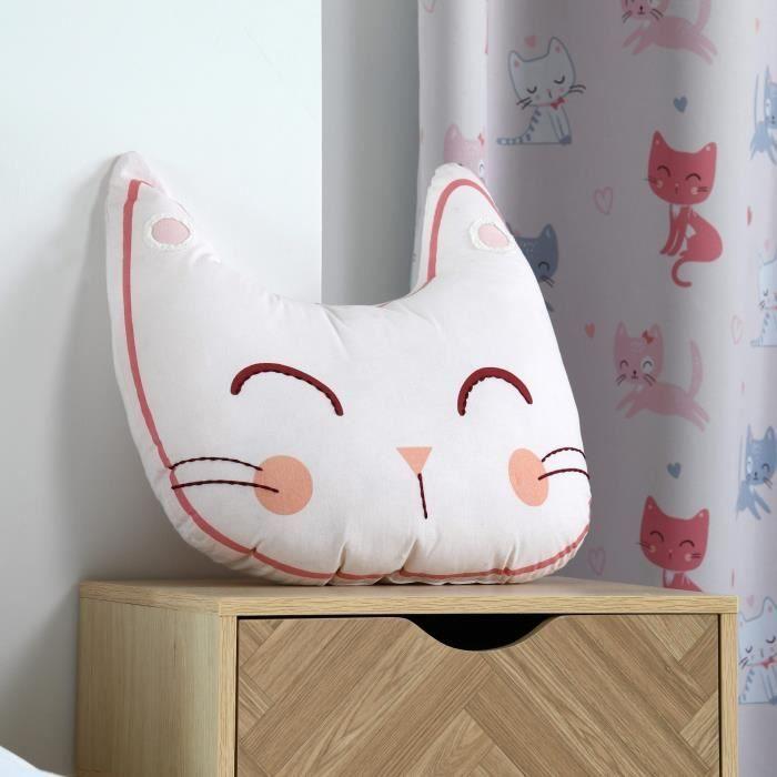Coussin décoratif - Zoeline - Tête de chat - 40 cm - 100% coton - Non déhoussable