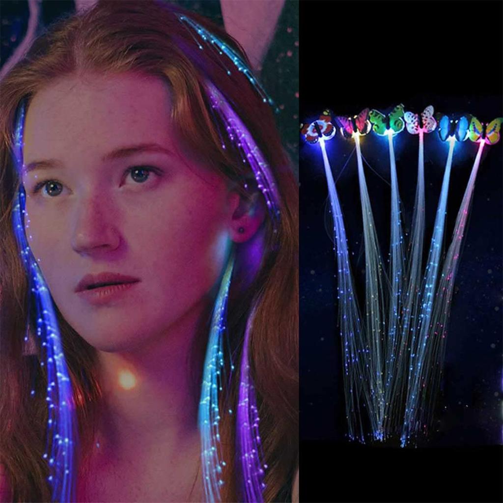 5X Random Color Glowing Hair Light Butterfly Women's Kit Cute Ornaments Clip Human Accessories Fiber Children's Flash Lights Led