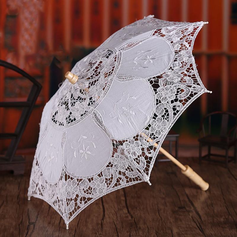 Vintage White 15/19/30/38Cm Lace Parasol Umbrella Embroidery Cotton Lace Flower Girl Umbrella Kids Sun Umbrella Photo Prop