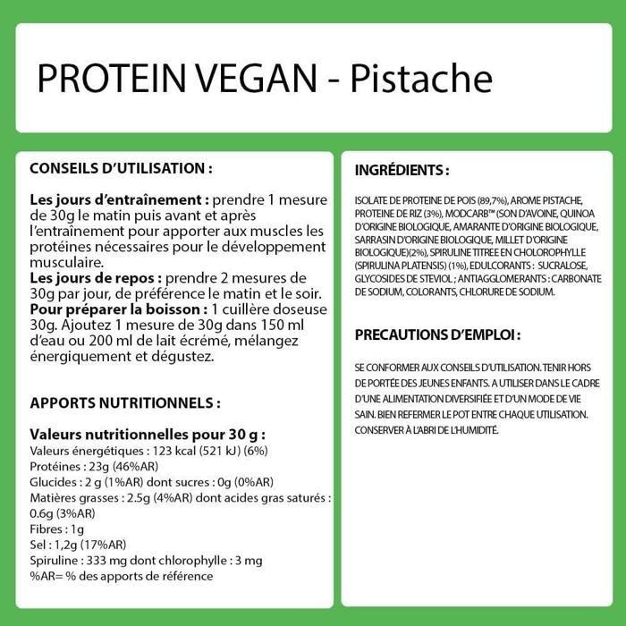 Eric Favre - Triple-source Protein - Vegan Protein (rice/spirulina/pea) for Muscle Development - 1.5kg - Pistachio