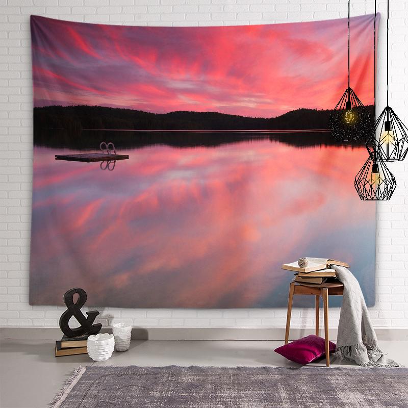 Tapestry of natural beauty Lake boat background wall art tapestry Dormitory room aesthetic decoration Bedroom home decoration