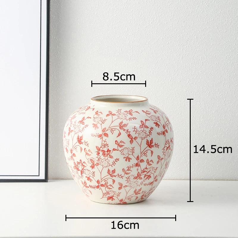 Red and White Porcelain Vase Elegant Classical Flowers Pot Desk Decoration Flower Arrangement Floral Vases Room Aesthetic Decor