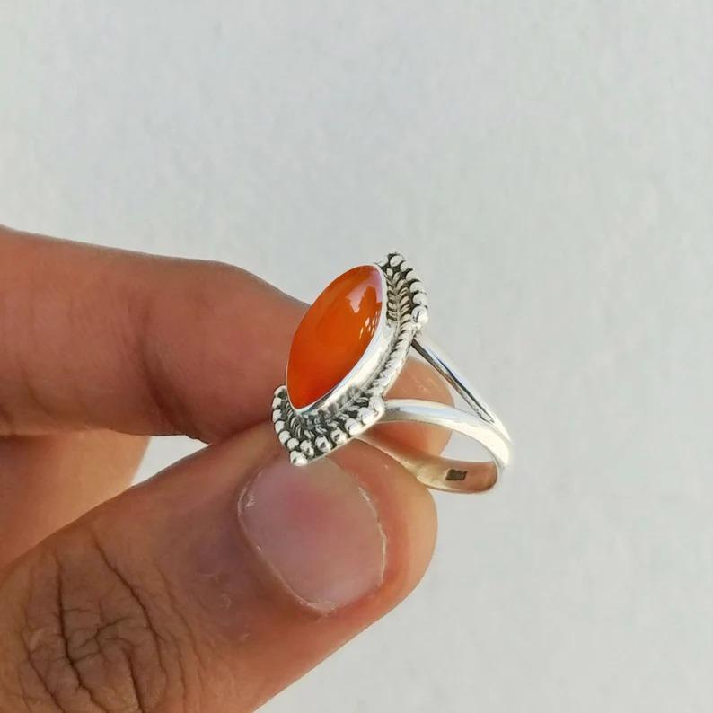 

Кольцо с драгоценным камнем маркизы сердолика, кольцо из стерлингового серебра 925 пробы, кольцо ручной работы, богемное кольцо, подарок для нее 8