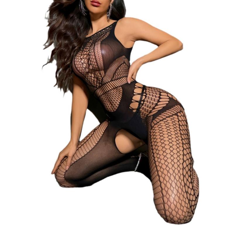 Women Fishnet Bodystockings Hollow Erotic Costume Crotchless Lingerie Jumpsuit See Through Bodystockings Transparent Swimsuit