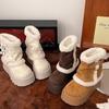 White platform snow boots women's new winter plush warm fluffy short boots small height-increasing cotton shoes
