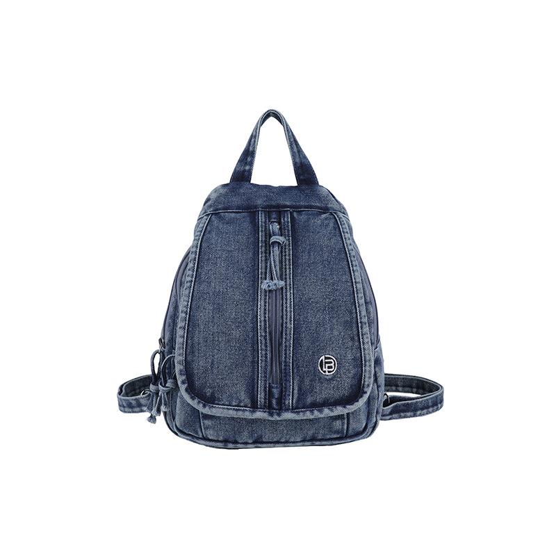 Vintage Solid Color Denim Backpack Large Capacity Multifunctional Chest Bag