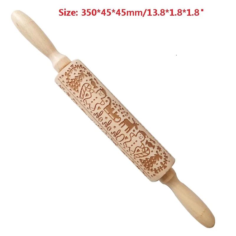 Wood Christmas Printing Rolling Pin Elk Snowflake Christmas Tree Snowman Cookie Crafts