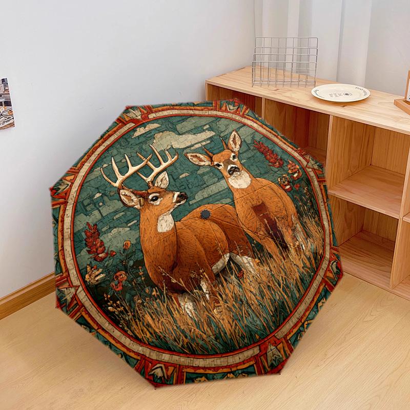1 Pezzo Ombrello Pieghevole Automatico - Fantasia Cervi della Foresta, Design Portatile e Pieghevole con 8 Stecche, Regali di Natale e Compleanno