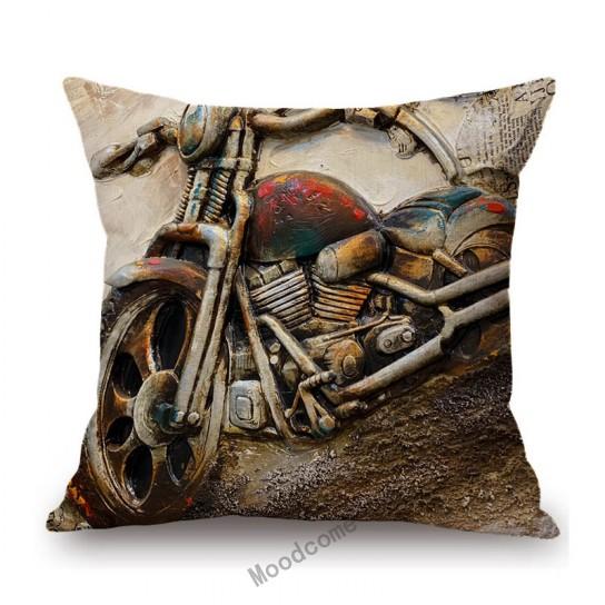 Vintage Motorcyle Chopper Poster Art Cafe Bar Industrial Mechanic Decoration Style Sofa Pillow Case Retro Linen Cushion Cover