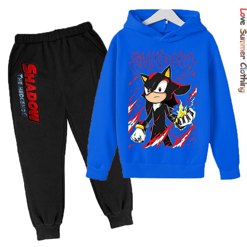 Boys Hoodie Tracksuit Shadow Hedgehog HD Print Sonic Autumn Kids Girls Character Hoodie Set Age 4-14 Thin Fleece Hoodie Set Sweatsuit Polyester