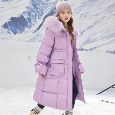 Girls Winter Solid Color Hooded Warm Coat Middle and Large Children Long Sleeve Loose Coat