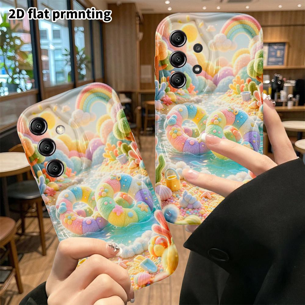 Phone case: 2D flat, suitable for Samsung Galaxy A34 A35 M05 M06 S20 S22 S21 FE Plus 5G protective cases, rainbow swim ring beach, perfect Christmas a