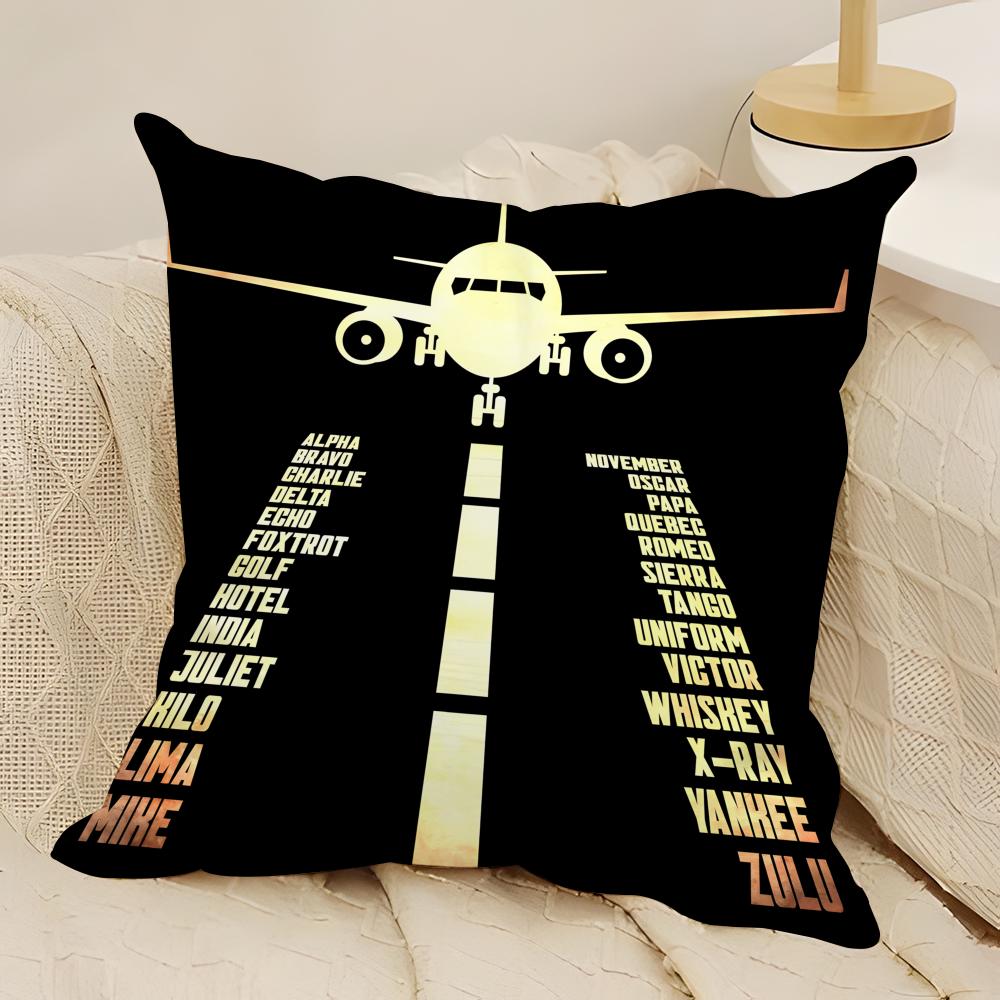 Black Pattern For Airplane Pilots 2 Pillow Case Natural Linen Double-Sided Printing Sofa Home Decor Cushion Cover