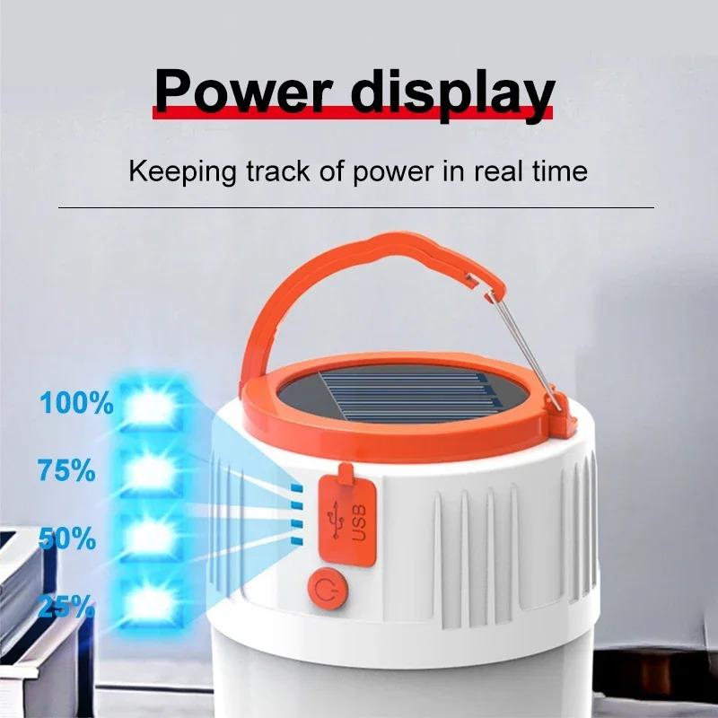 Solar Light Bulb Camping Solar LED Light USB Rechargeable 5Lighting Modes Tent Hanging Bulb for Outdoor Hiking Emergency Outage