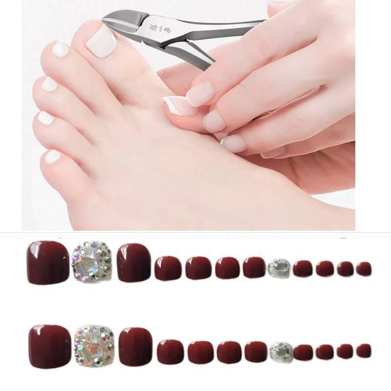 J-12 Cherry Diamond Removable Wearable Toe Nail Art Stickers Handmade Gel Toe Nail Tips For Women
