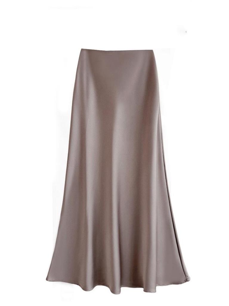 Women's French-Style Satin Midi Skirt - Light Luxury, High-Waist, Bodycon Mermaid Design for Spring and Autumn