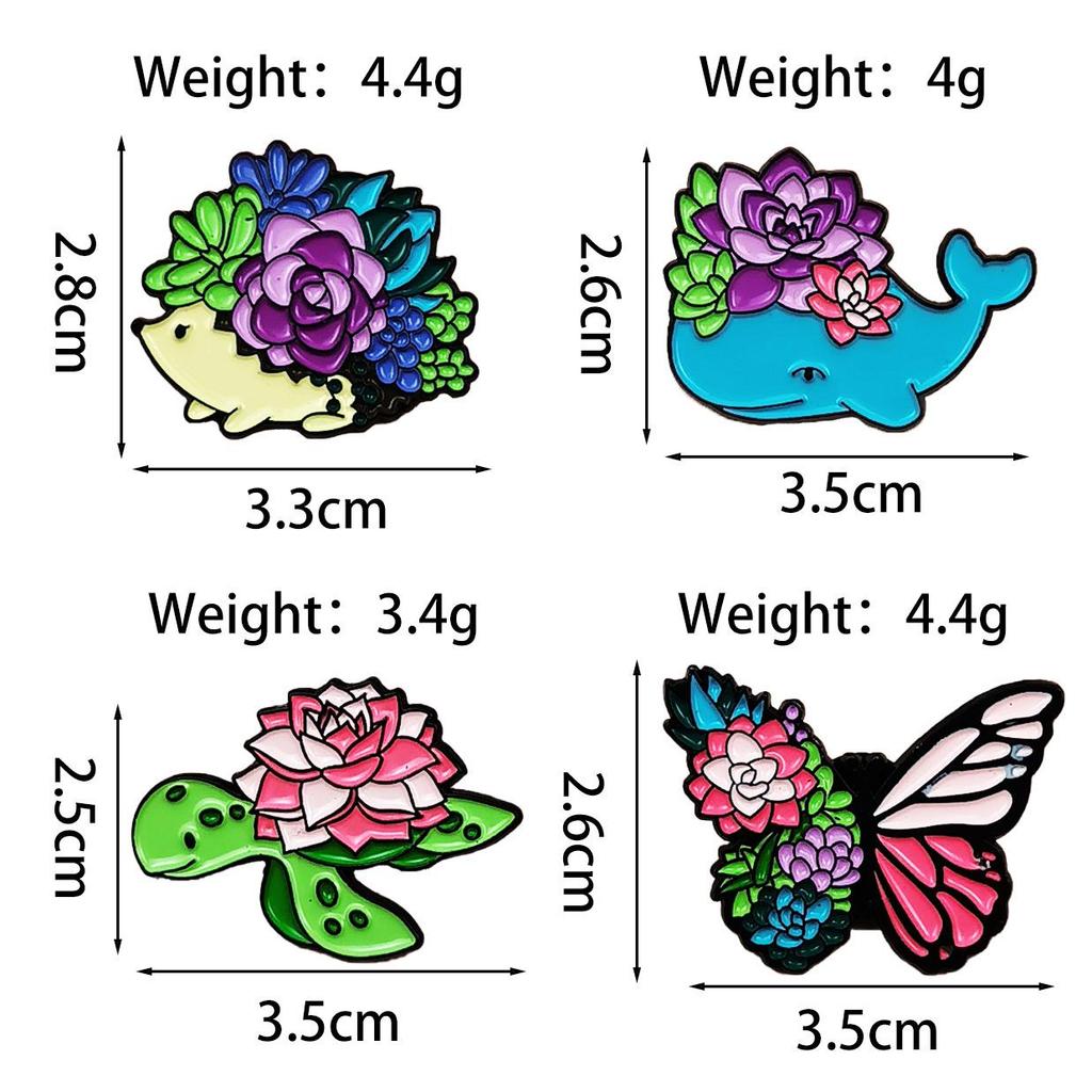 Butterfly & Hedgehog Cartoon Brooch with Fresh Flower Design - Metal Badge for Clothing & Backpacks