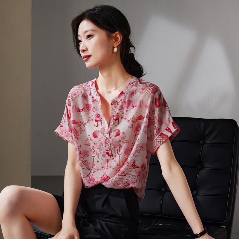SOFSIL Women's Silk Print Short Sleeve Blouse