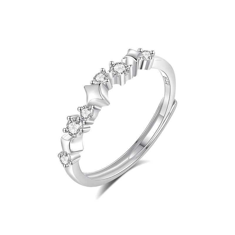 S925 Sterling Silver Bright Galaxy Moissanite Ring Women's Niche High-end Light Luxury Ring Jewelry