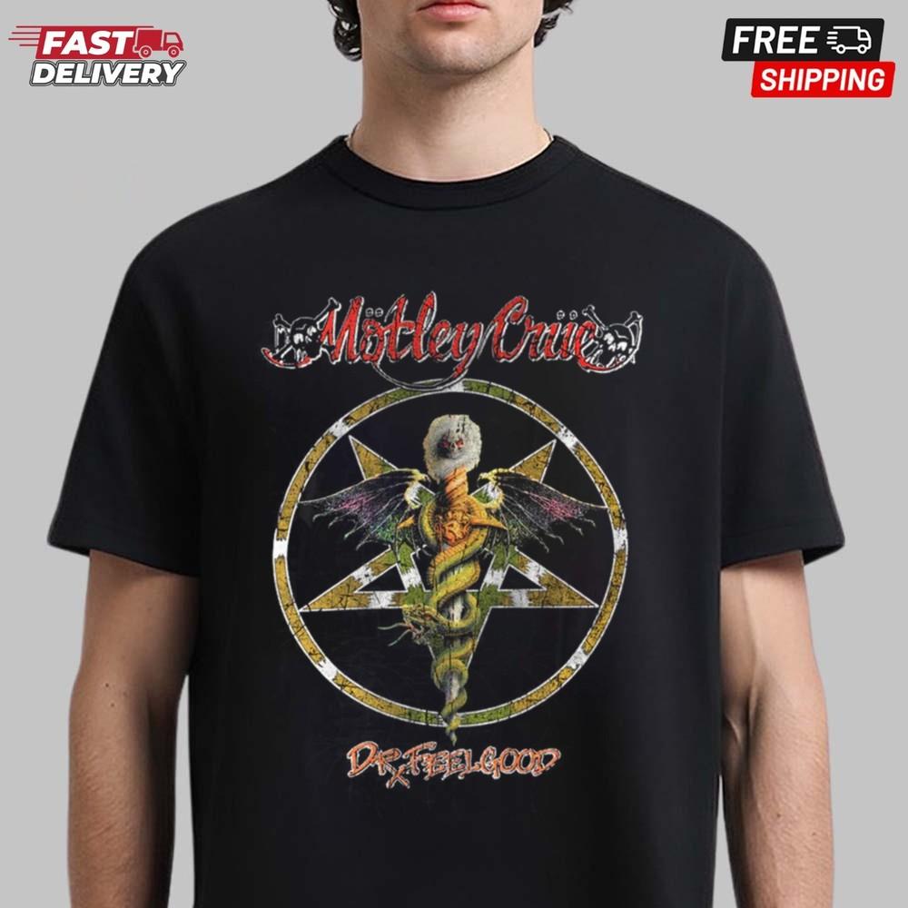 Motley Crue Feelgood Caduceus T-Shirt Heavy Metal Band Shirt Unisex T-Shirt M