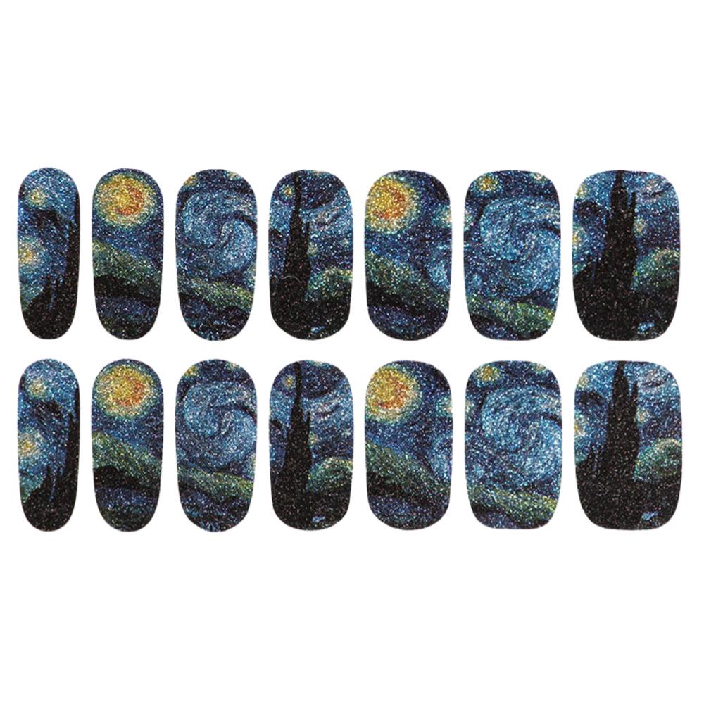 Van Gogh Starry Sky Nail Stickers - Glitter & Full Coverage, Culturally Creative Design from China