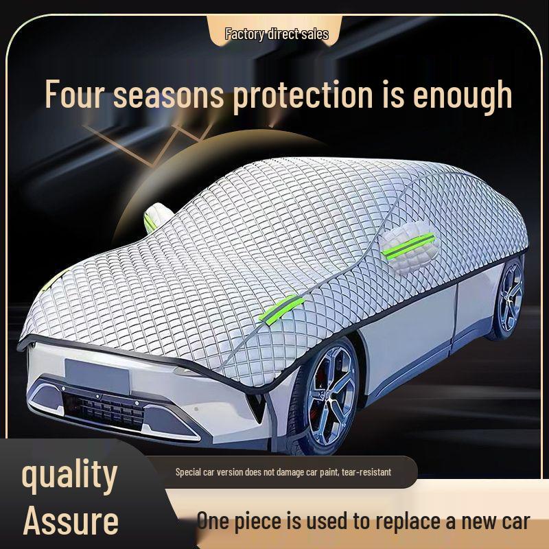 Half Car Cover: Sunshade, All-Season Protection, Heat Insulation, Hail-Resistant, Dustproof, Anti-Freeze, Waterproof.