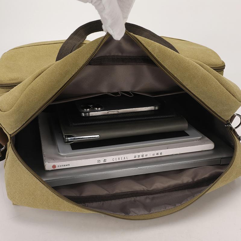 Commuter Handbag Multi-Pocket Men's Bag Large Capacity Crossbody Briefcase Solid Color Canvas Shoulder Bag