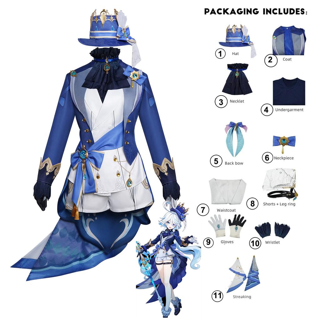 Furina/Focalors Cosplay Anime Hra Genshin Impact Kostým Korunovaný Prima Uniforma Paruka Klobouk Šaty Ženy Halloweenská Párty Role Play Oblečení