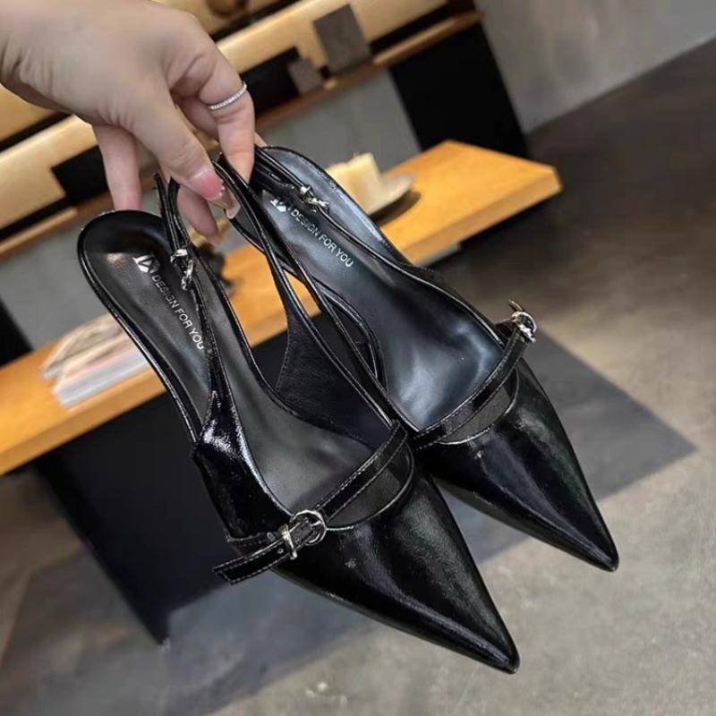 2025 Spring New Women Pointed Toe Sandal Shoes Fashion Shallow Slip On Ladies Elegant Slingback Shoes Thin Low Heel Pumps