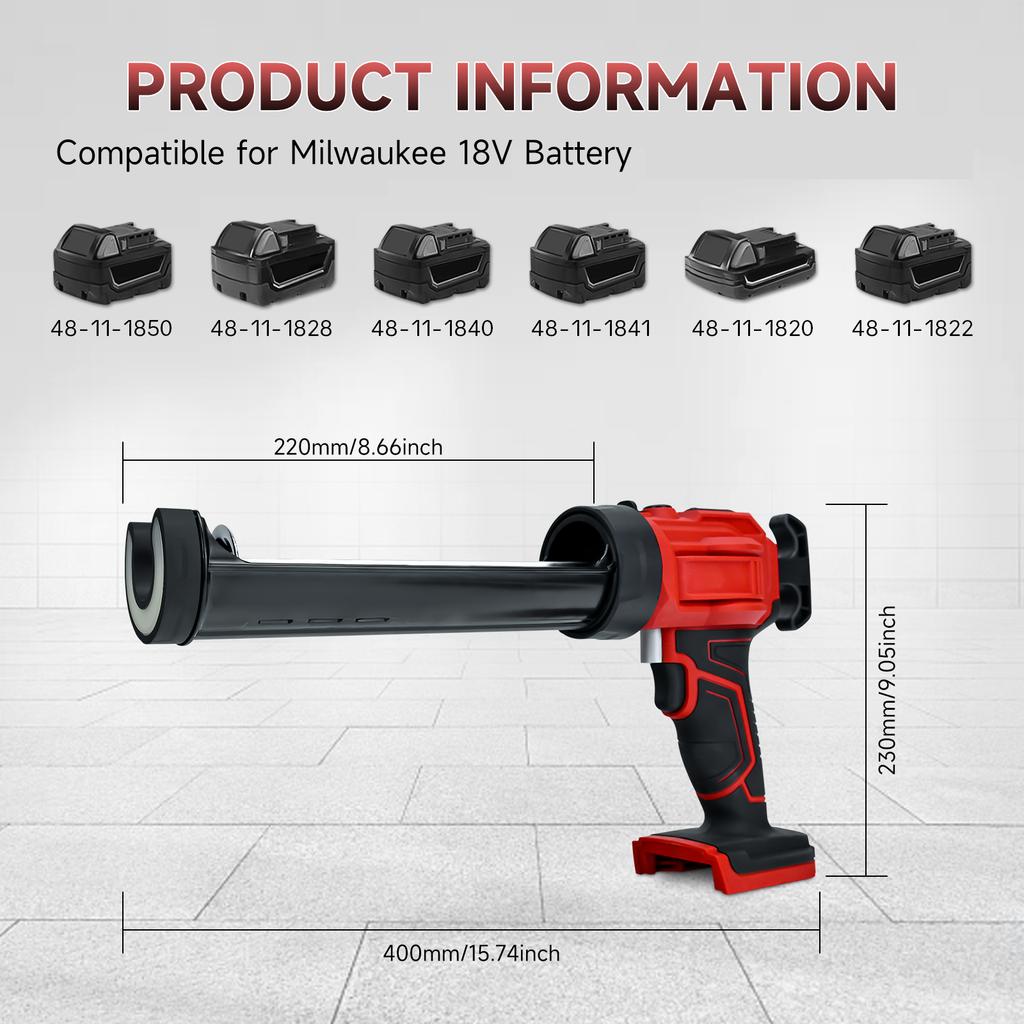 Electric Caulking Gun 10oz/300ml 4-Speeds Caulk Adhesive Gun Silicone Gun with LED Light for Milwaukee 18V Battery (No Battery)